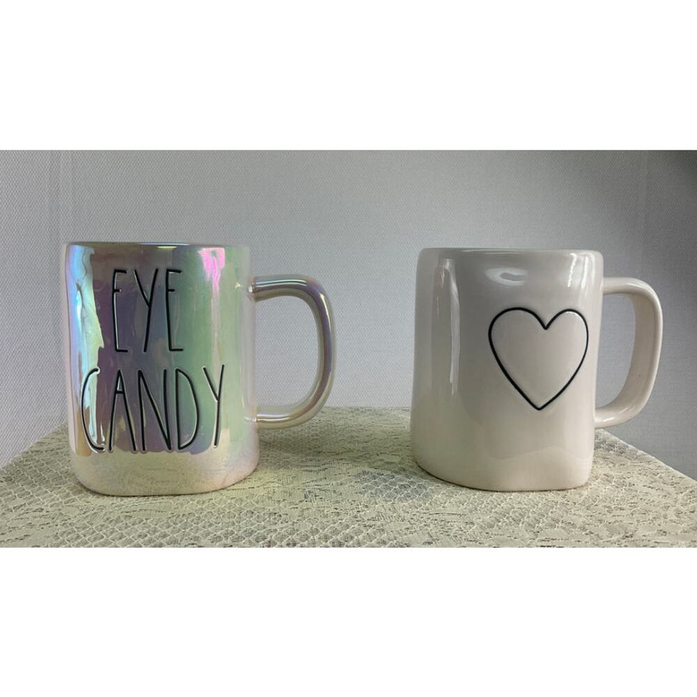 Rae Dunn Eye‎ Candy Iridescent Mug & Double Heart Mug